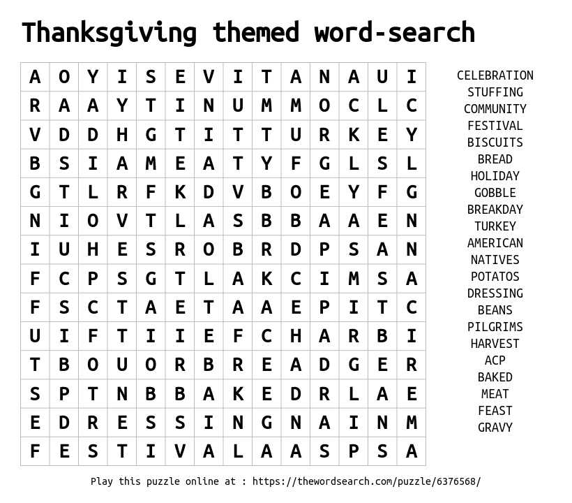 Thanksgiving Word Search